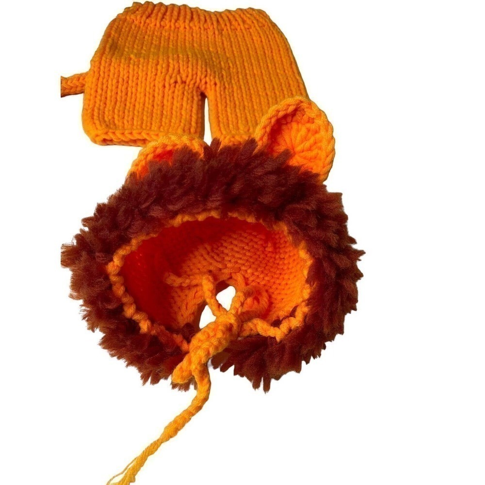 Newborn Photo Session Outfit Lion Costume Hand knit Baby Infant Hat Cap Pants - Picture 8 of 9